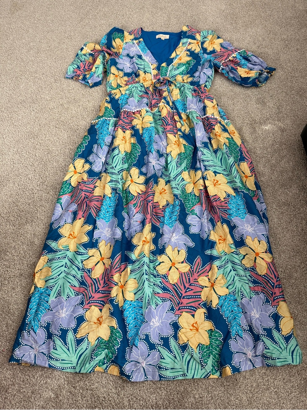 Listicle Tropical Floral Maxi Dress in Teal & Yellow